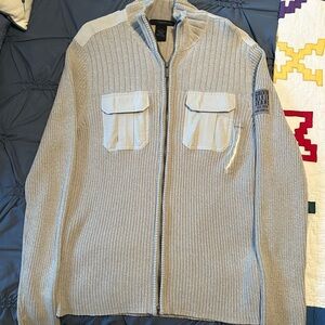 Calvin Klein Light Gray Ribbed Zip-Up Sweater Jacket